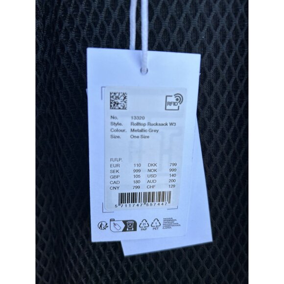 Rains Rolltop Rucksack W3, Metallic Grey, Waterproof, Padded Straps - Picture 8 of 8